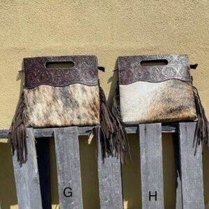Cowhide and Coffee Brown Tooled Leather Concealed Carry Purse